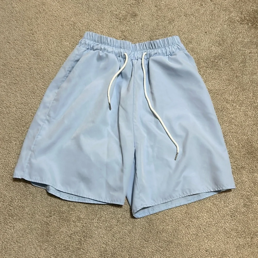 blue casual shorts 6' inseam baby blue tropical style - Picture 1 of 2